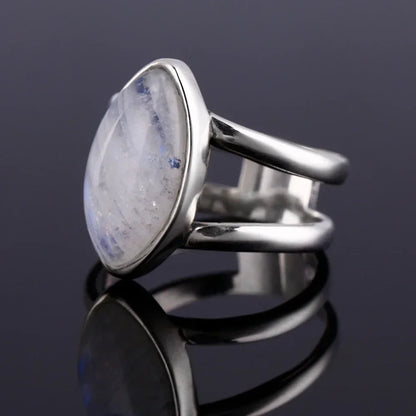 Round Oval Big Natural Moonstones Rings Women's Silver Plated Rings Gifts Vintage Fine Jewelry