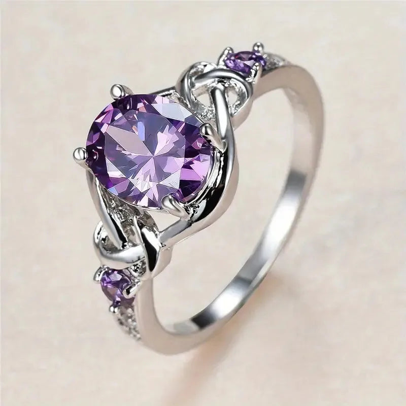925 Sterling Silver Purple CZ Rings for Women Luxury Elegant Engagement Wedding Anniversary Party Accessories