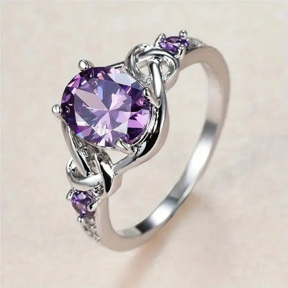 925 Sterling Silver Purple CZ Rings for Women Luxury Elegant Engagement Wedding Anniversary Party Accessories