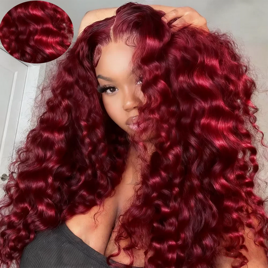 99J Burgundy Deep Wave Curly HD Lace Frontal Wig – 13x6 & 13x4 Skin-Melt