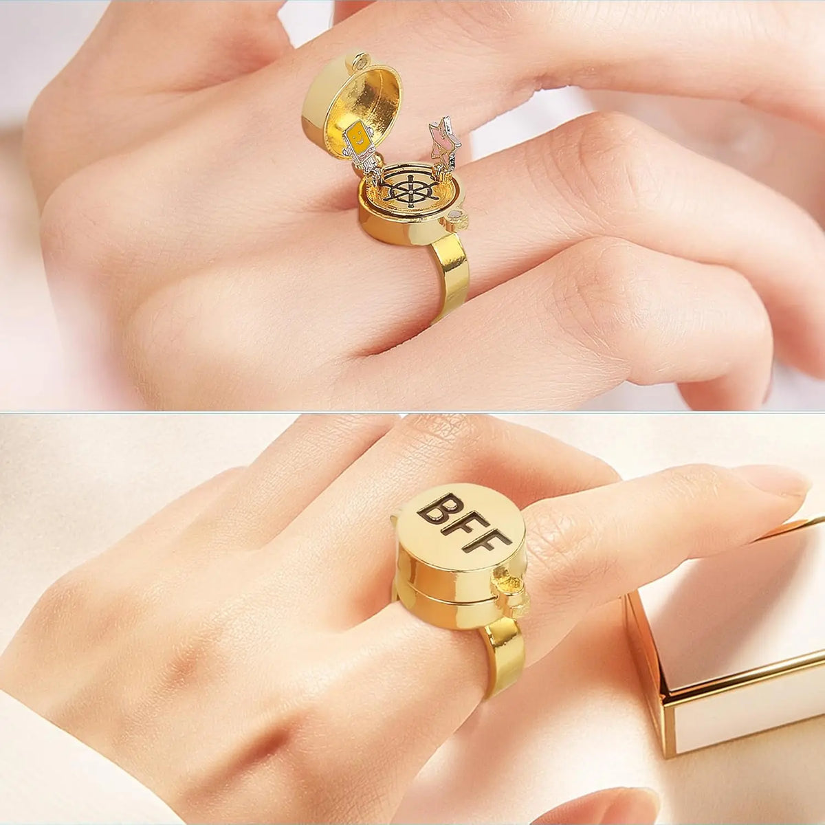 2Pcs Upgraded BFF Rings Magnetic Buckle and Bettler Rotating Bearings Anime Rings for Best Friends Cartoon Aesthetic Jewelry
