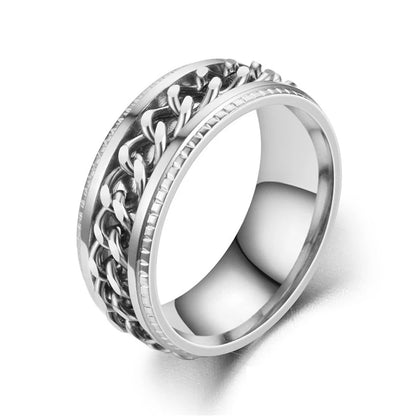 Titanium Steel Rotatable Chain Couple Ring Anxiety Multifunctional Jewelry Fashion 8mm Fidget Spinner Rings Power Sense Gifts
