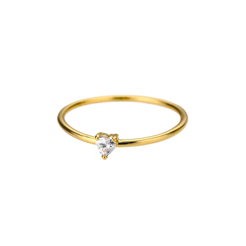 Sweet Heart Zirconia Rings for Women Stainless Steel Gold-Plated Layered Design Everyday Wear Valentine's Day Party Jewelry Gift