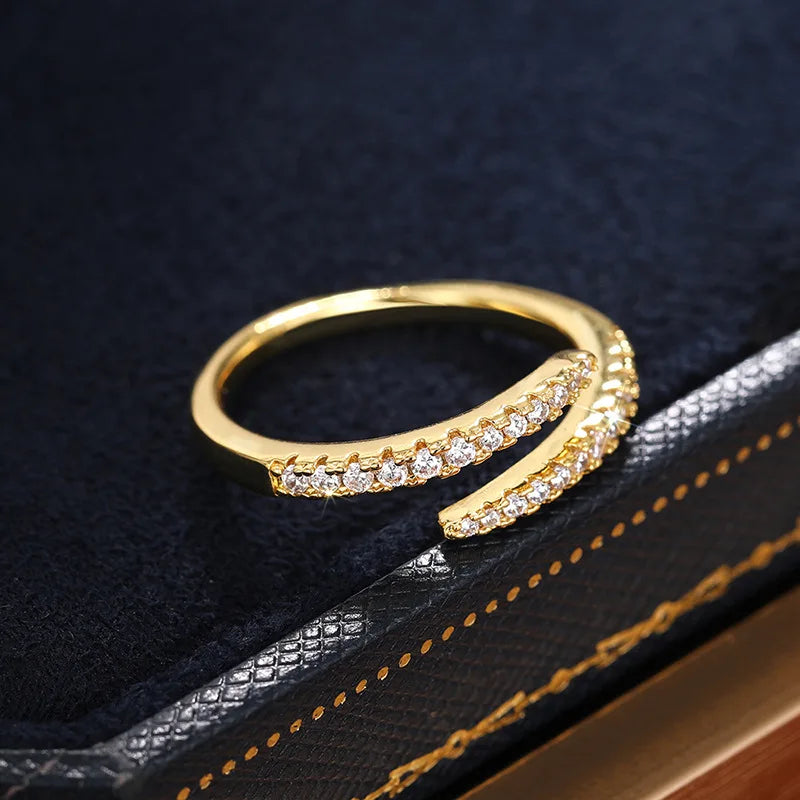 925 Sterling Silver Simple Stylish Opening Rings for Women Shiny Cubic Zirconia Finger Accessories New Trendy Delicate Jewelry