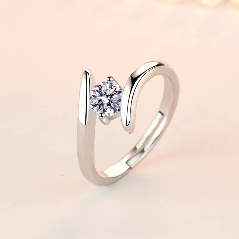 925 Sterling Silver Zircon Adjustable Engagement Rings For Women Wedding Elegant Jewelry Ladies Accessories Gifts R058