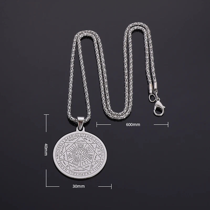 Stainless Steel 7 Archangel Seal Necklace Men's Solomon Kabbalah Seal Pendant Supernatural Protection Amulet Magical Jewelry
