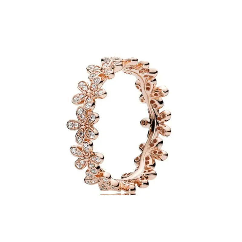 Rose Gold Clor Flower Heart Pink Ring New Hot Selling  Rings Suitable For  Matching DIY Birthday Gift 925 Silver