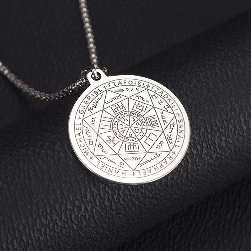 Stainless Steel 7 Archangel Seal Necklace Men's Solomon Kabbalah Seal Pendant Supernatural Protection Amulet Magical Jewelry