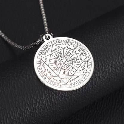 Stainless Steel 7 Archangel Seal Necklace Men's Solomon Kabbalah Seal Pendant Supernatural Protection Amulet Magical Jewelry