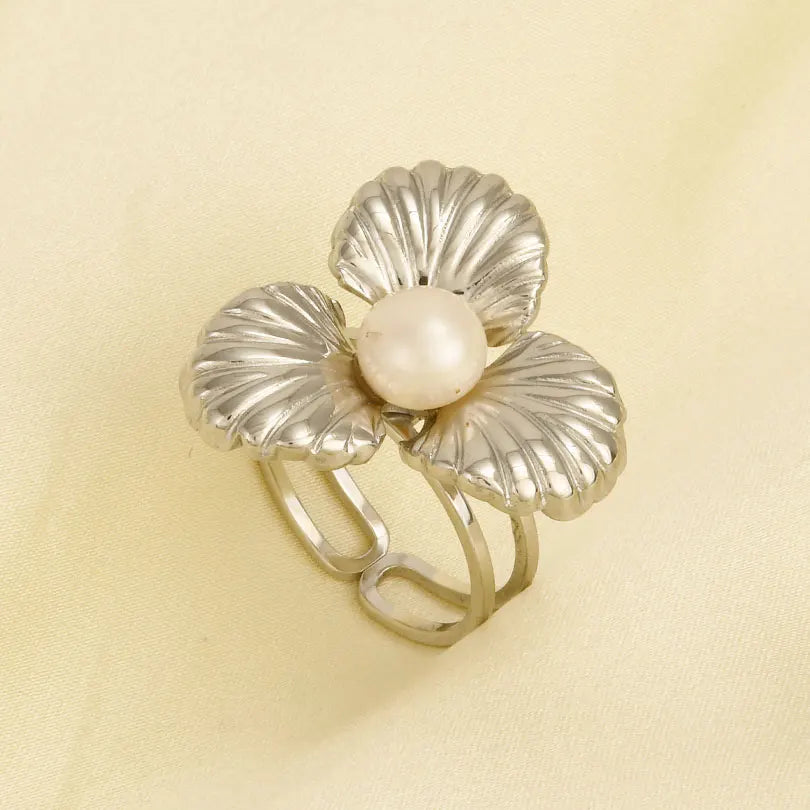 1Pc Stainless Steel Waterproof Women Personality Textured Chunky Open Rings Vintage Hollow Irregular Multi-layer Anillos Jewelry