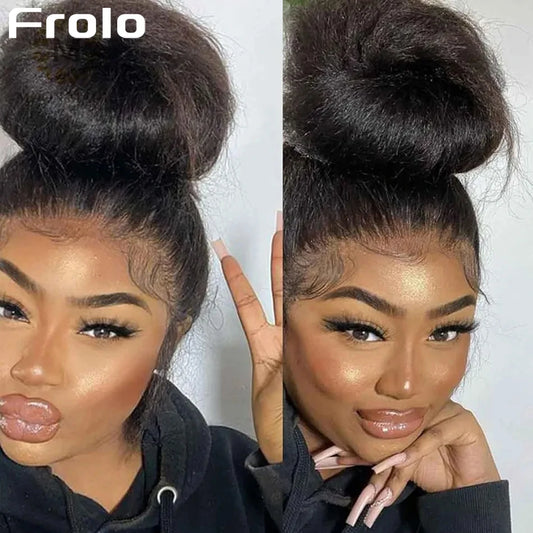 Kinky Straight 360 Full Lace Wig – Invisible Drawstring, Pre-Plucked 220% Natural Black