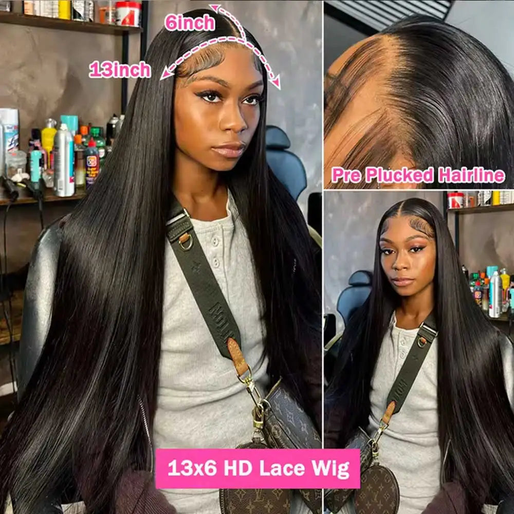 Bone Straight Glueless HD Lace Frontal Wig – 13x4 & 13x6 Transparent Lace, 40–42 Inch