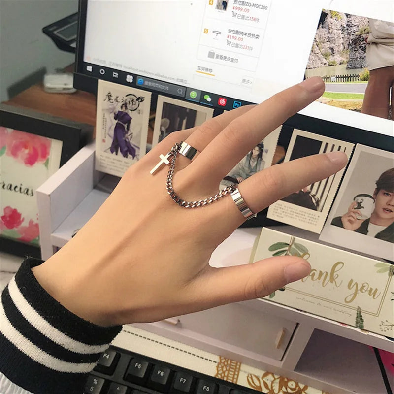 Boho Gold Color Cross Wide Rings Set For Women Girls Simple Chain Finger Tail Rings 2022 NEW Bijoux Jewelry Gifts Ring Female