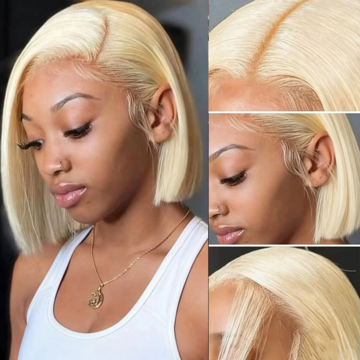 613 Honey Blonde Short Bob Wig – 8–14 Inch Pre-Plucked 13x6 HD Lace Front, Bone Straight