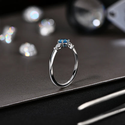 MINTYBOX Round Cut 5mm Blue Moissanite Rings for Women 100% 925 Sterling Silver Elegant Engagement Promise Ring Handmade Jewelry