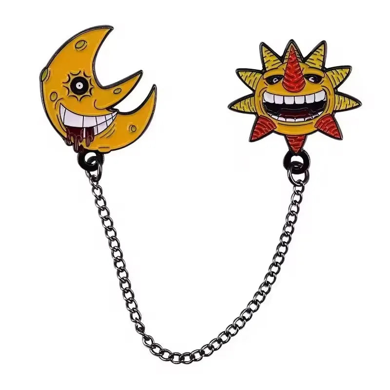 Soul-Eater-Enamel Pins Anime Maka Albarn Death the Kid Soul Evans Brooches Sun Moon Chain Badges for Backpack Lapel Jewelry