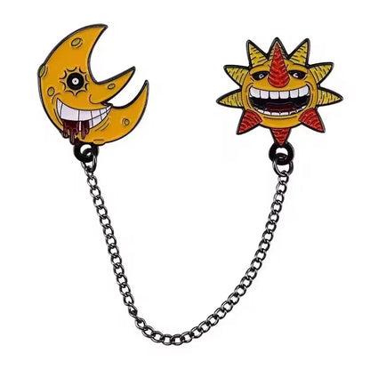 Soul-Eater-Enamel Pins Anime Maka Albarn Death the Kid Soul Evans Brooches Sun Moon Chain Badges for Backpack Lapel Jewelry