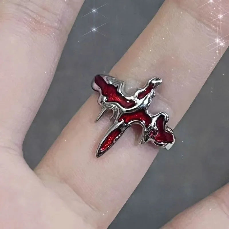 LATS 8pcs Irregular Red Crystal Heart Aesthetic Rings for Women Y2K Gothic Butterfly Spider Ring Creative Jewelry Accessories