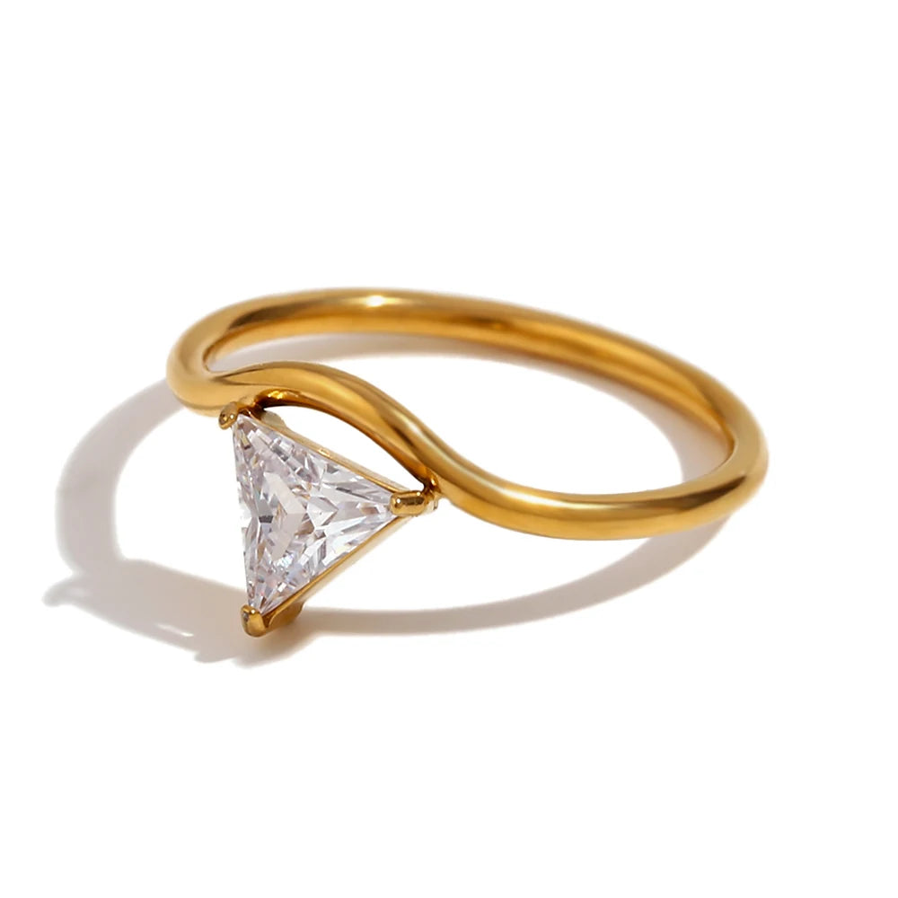 E.B.belle Wave Drop Round Zircon Ring Waterproof Minimalist 316L Stainless Steel Women's Rings 18K Gold Plated Accessories