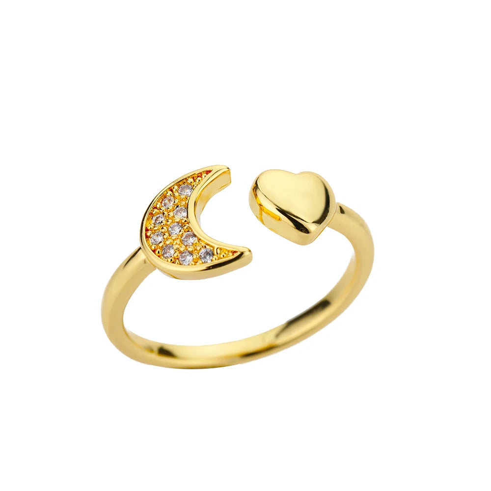 Sweet Heart Zirconia Rings for Women Stainless Steel Gold-Plated Layered Design Everyday Wear Valentine's Day Party Jewelry Gift