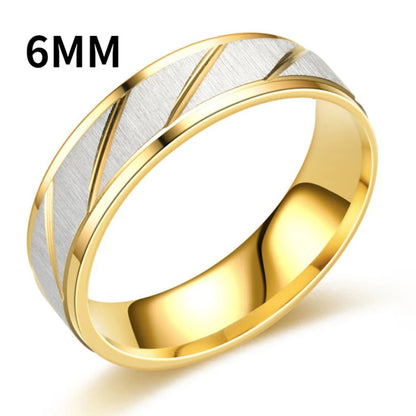 Fashion Gold Stripes Couple Rings 6mm 4mm Stainless Steel Contrast Color Jewelry Valentine's Day Gifts