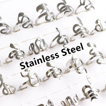 10pcs/lot Men Retro Punk Snake Rings For Women Antique Siver Color Opening Adjustable Jewelry Party Gifts