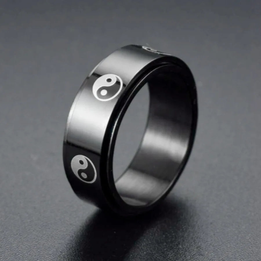 Metal Spinner Fidget Black Rock Band Rings For Men Anti Rotating Anxiety Control Relaxing Joint Ring Accessories Bague Homme