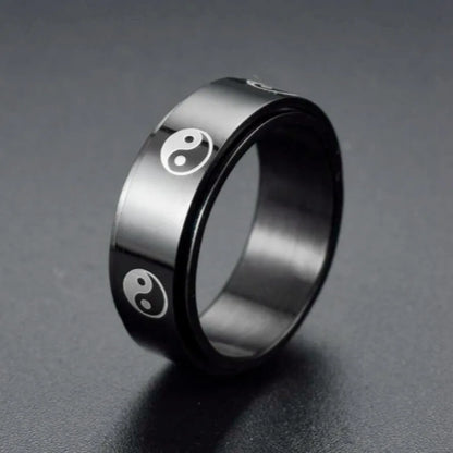 Metal Spinner Fidget Black Rock Band Rings For Men Anti Rotating Anxiety Control Relaxing Joint Ring Accessories Bague Homme