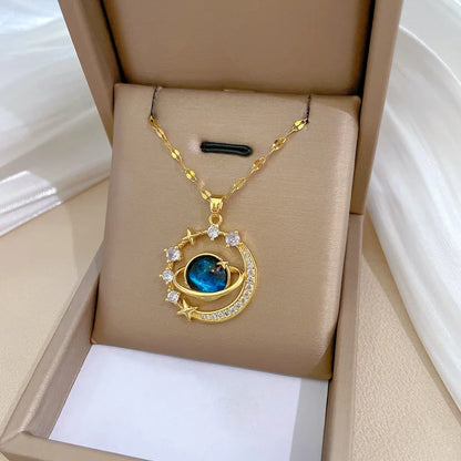 316L Stainless Steel Sun Moon Star Pendant Necklace For Women Exquisite  Planet Clavicle Chain Party Jewelry Gifts