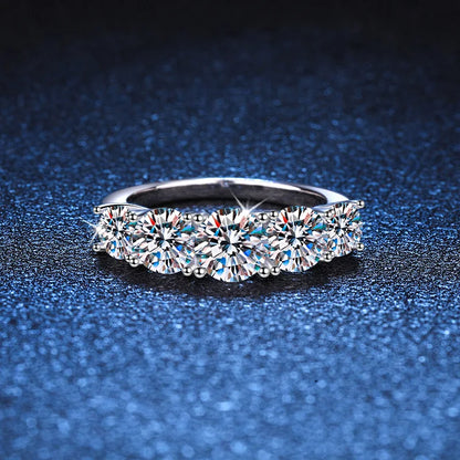 18k Plated 3.6CT All Moissanite Rings for Women 5 Stones Sparkling Diamond Wedding Band S925 Sterling Silver Jewelry GRA