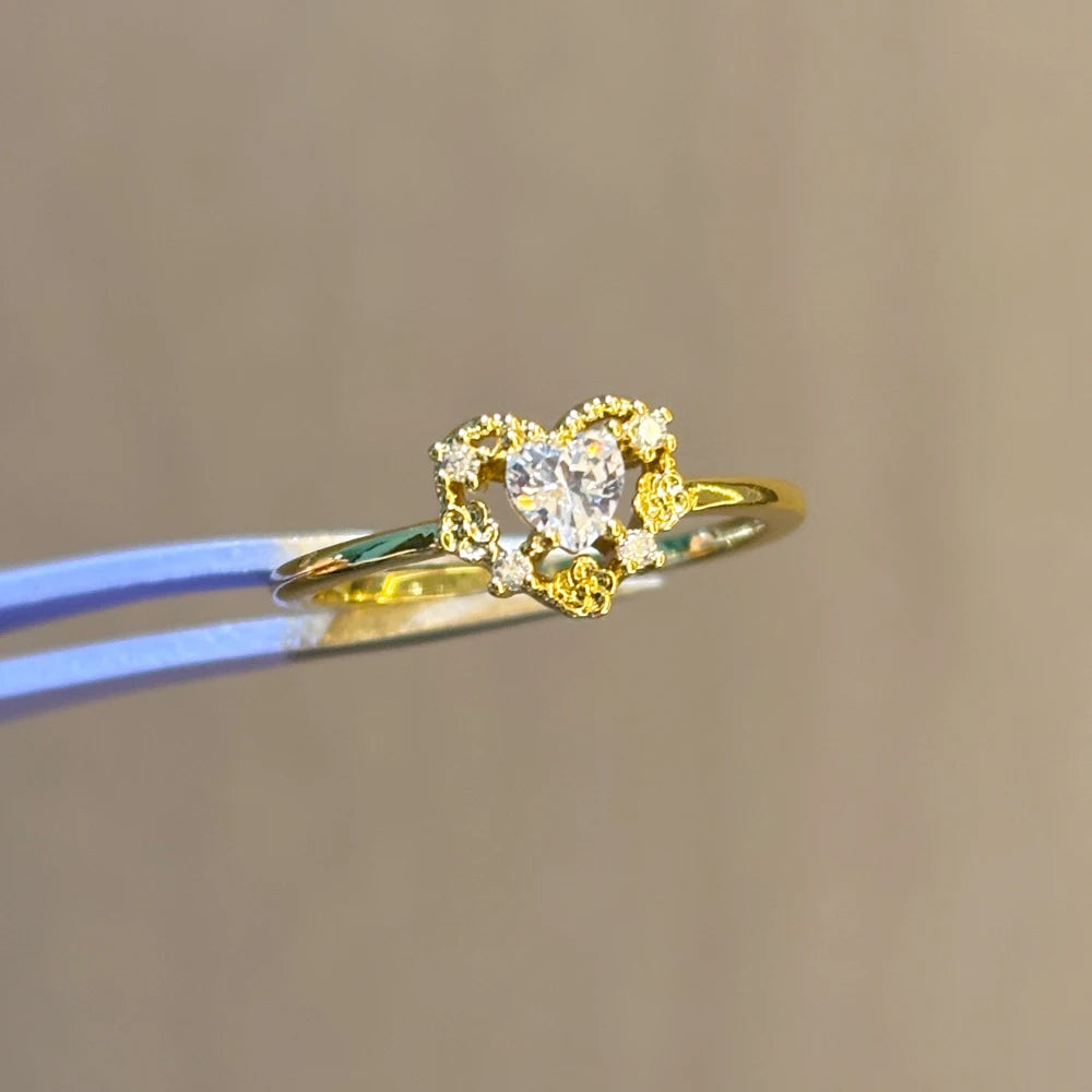 100 styles 14K Gold Plated Color Zircon Flower Crown Bow Open Ring Women Adjustable Stackable Finger Rings Wedding Jewelry Gift