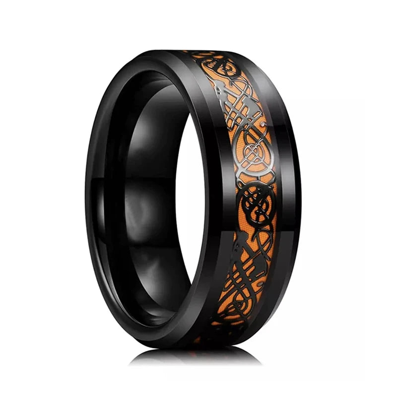 Classic 8mm Black Tungsten Wedding Celtic Dragon Rings For Men Fashion Stainless Steel Purple Carbon Fiber Ring Party Jewelry