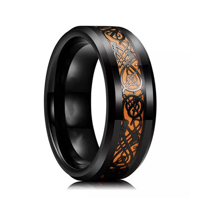 Classic 8mm Black Tungsten Wedding Celtic Dragon Rings For Men Fashion Stainless Steel Purple Carbon Fiber Ring Party Jewelry