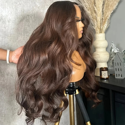Chocolate Brown Body Wave 13x6 HD Lace Front Wig – 220% Density, 30 Inch Transparent