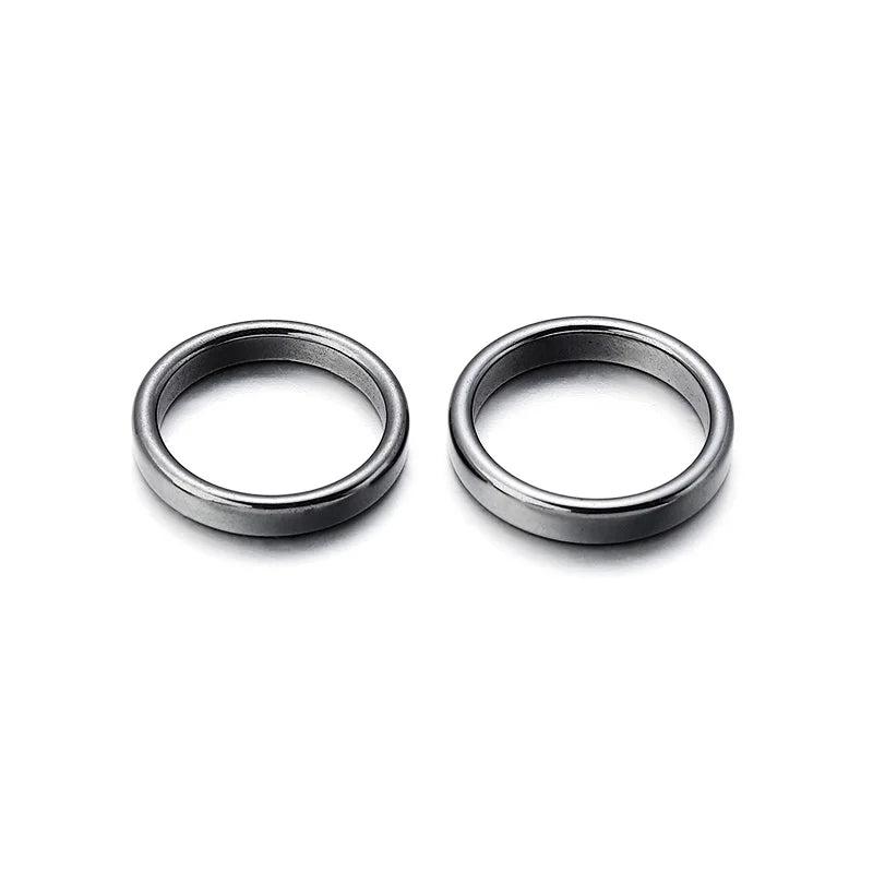 6pcs Unadjustable Black Hematite Rings For Women Men Party Club Smooth Simple Flat Wide Finger Ring Natural Stone 16mm-21mm