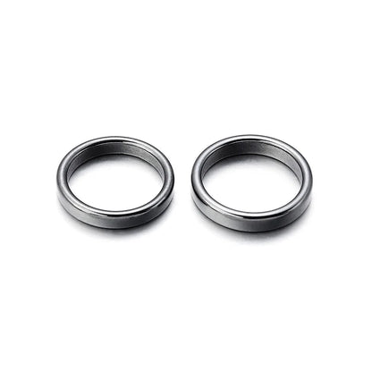 6pcs Unadjustable Black Hematite Rings For Women Men Party Club Smooth Simple Flat Wide Finger Ring Natural Stone 16mm-21mm
