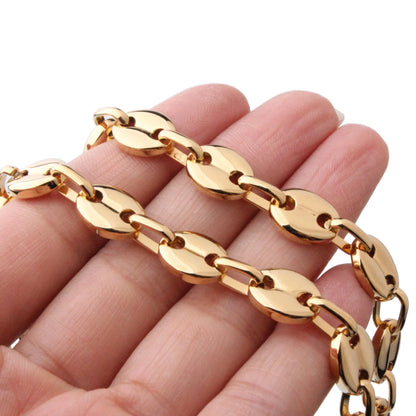 7/9/11mm 7-40" High Quality Mens Womens 316L Stainless Steel Silver Gold Color Coffee Bean Beads Chain Necklace or Bracelet