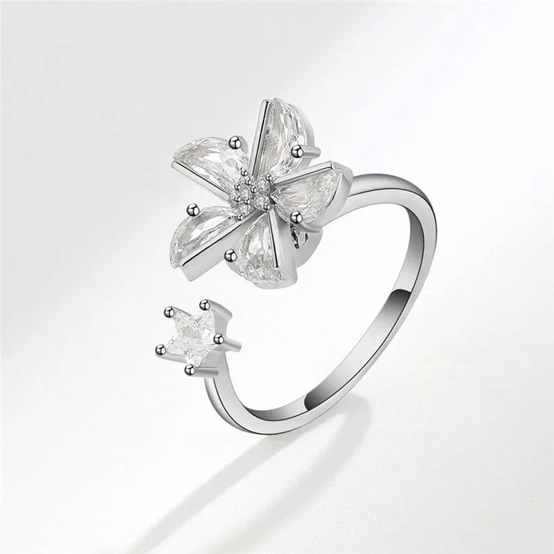 Fashion Fidget Spinner Ring Anxiety for Girls CZ Rose Flower Rotating Rings Demon Eyes Finger Ring Anti Stress Wedding Jewelry