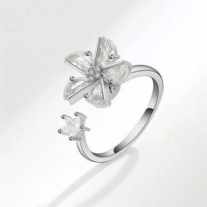 Fashion Fidget Spinner Ring Anxiety for Girls CZ Rose Flower Rotating Rings Demon Eyes Finger Ring Anti Stress Wedding Jewelry
