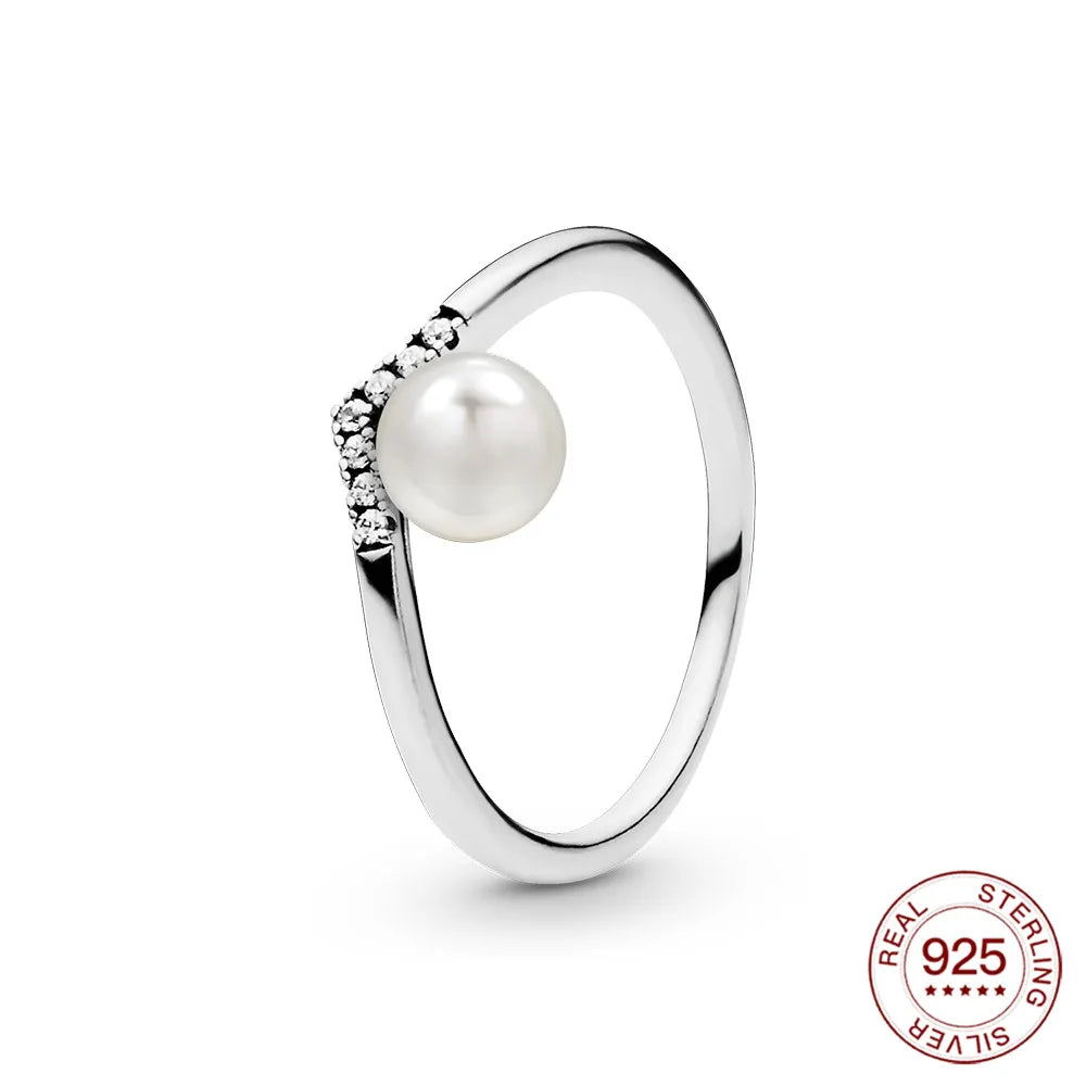 New Rings 925 Sterling Silver Ring Original Silver Pearl Ring For Women Luxury Zircon Simple Finger Ring Lover Jewelry Gifts