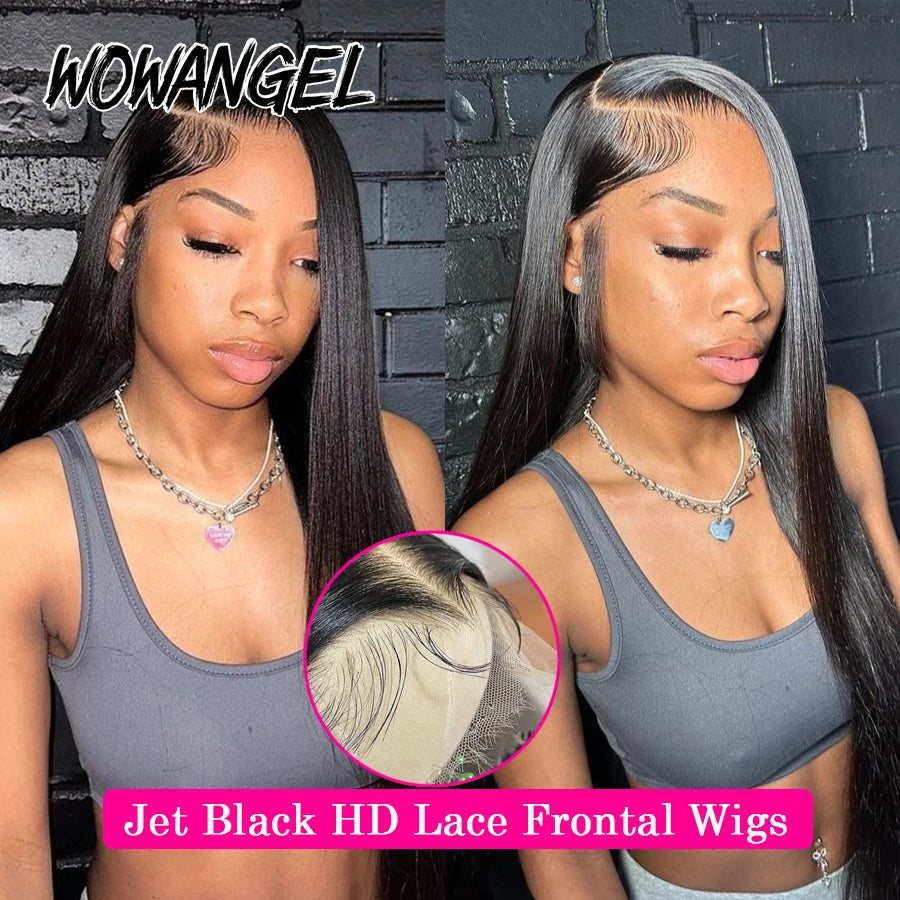 Jet Black Straight HD Full Frontal Lace Wig – Pre-Plucked 13x6 Melt-Skin Finish