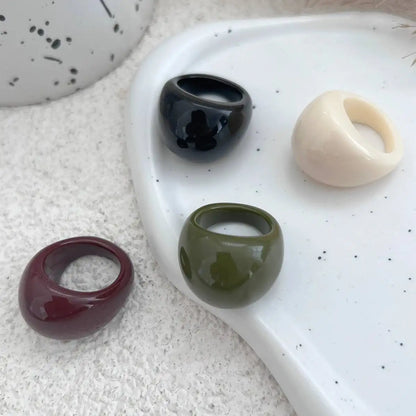 Salircon Korean Simple Acrylic Rings Vintage Round Ring for Women New Punk Resin Big Kpop Finger Wide Ring Fashion Party Jewelry