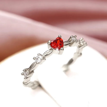 925 Sterling Silve Plated 18K Gold Zircon Red Love Heart Rings for Women Party Wedding High Quality Vintage Fine Jewelry