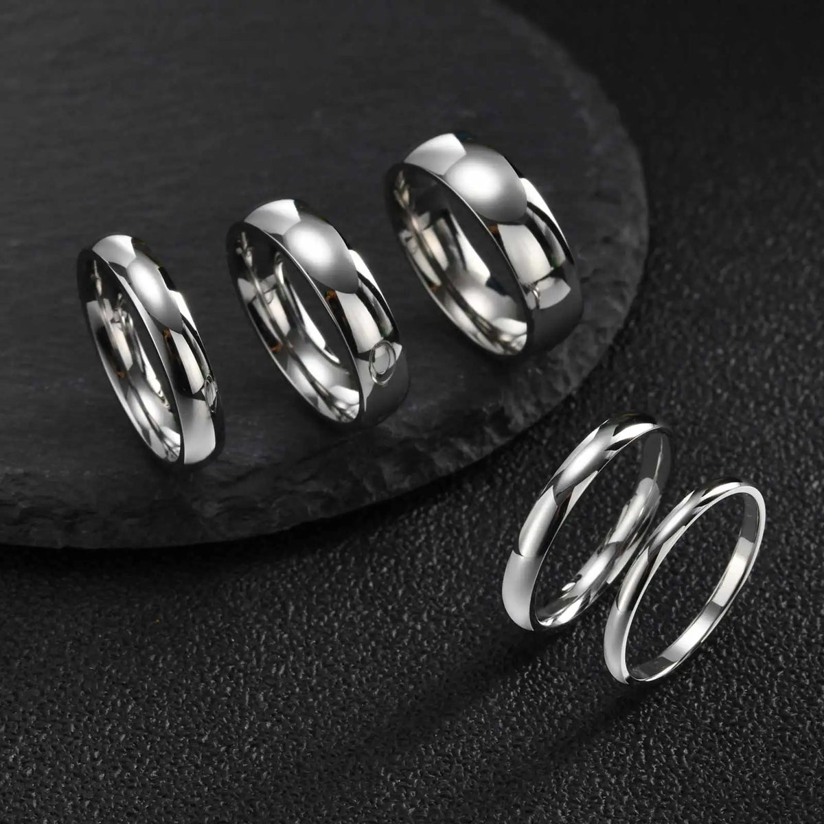 High Polished Stainless Steel Wedding Band Ring for Women Men 2/3/4/5/6mm Gold Plated Smooth Couple Rings Engagement Jewelry