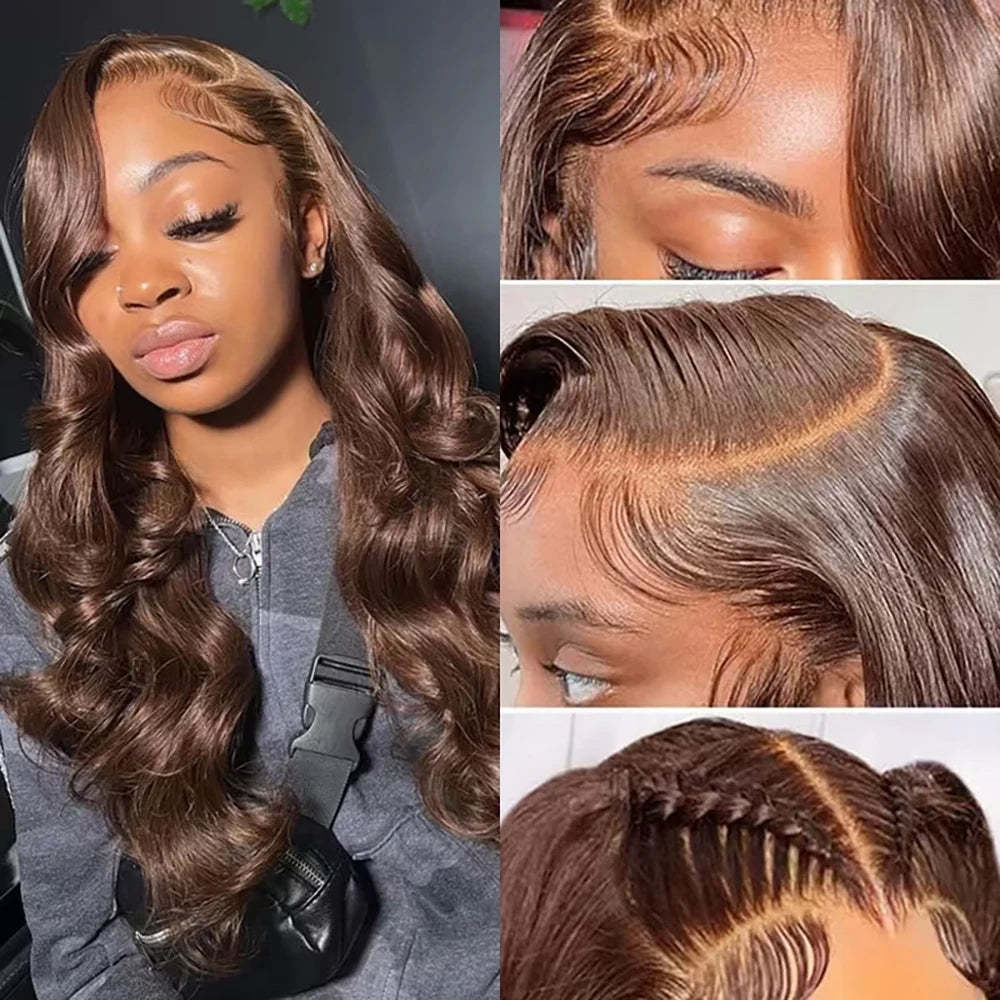 Chocolate Brown Body Wave Lace Frontal Wig – Brazilian Remy 13x6 & 13x4, Long Lengths 200%