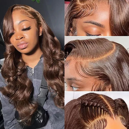 Chocolate Brown Body Wave Lace Frontal Wig – Brazilian Remy 13x6 & 13x4, Long Lengths 200%
