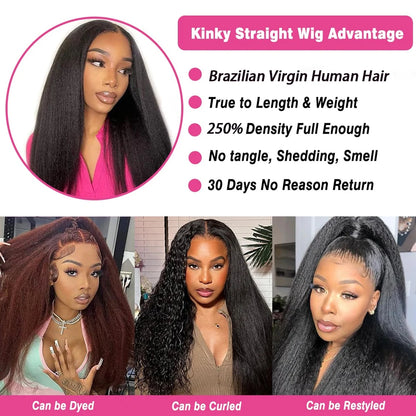 Kinky Straight Glueless Lace Front Wig – 13x4 & 5x5 HD Closure, 250% Density