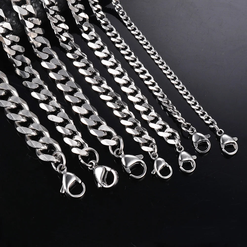 Men Curb Chain Necklace 3.5mm-9mm Stainless Steel Basic Punk Cuban Link Chain Necklaces for Male Jewelry Hip Hop