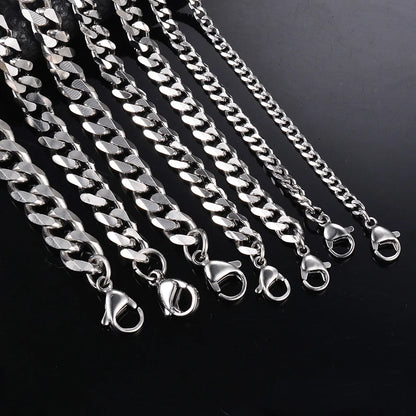 Men Curb Chain Necklace 3.5mm-9mm Stainless Steel Basic Punk Cuban Link Chain Necklaces for Male Jewelry Hip Hop