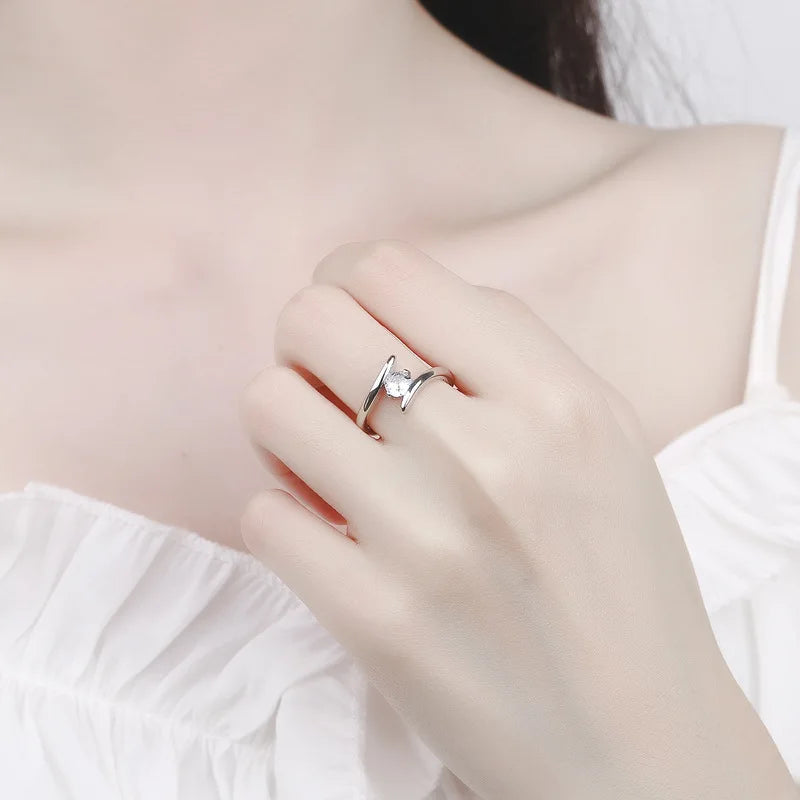 925 Sterling Silver Zircon Adjustable Engagement Rings For Women Wedding Elegant Jewelry Ladies Accessories Gifts R058
